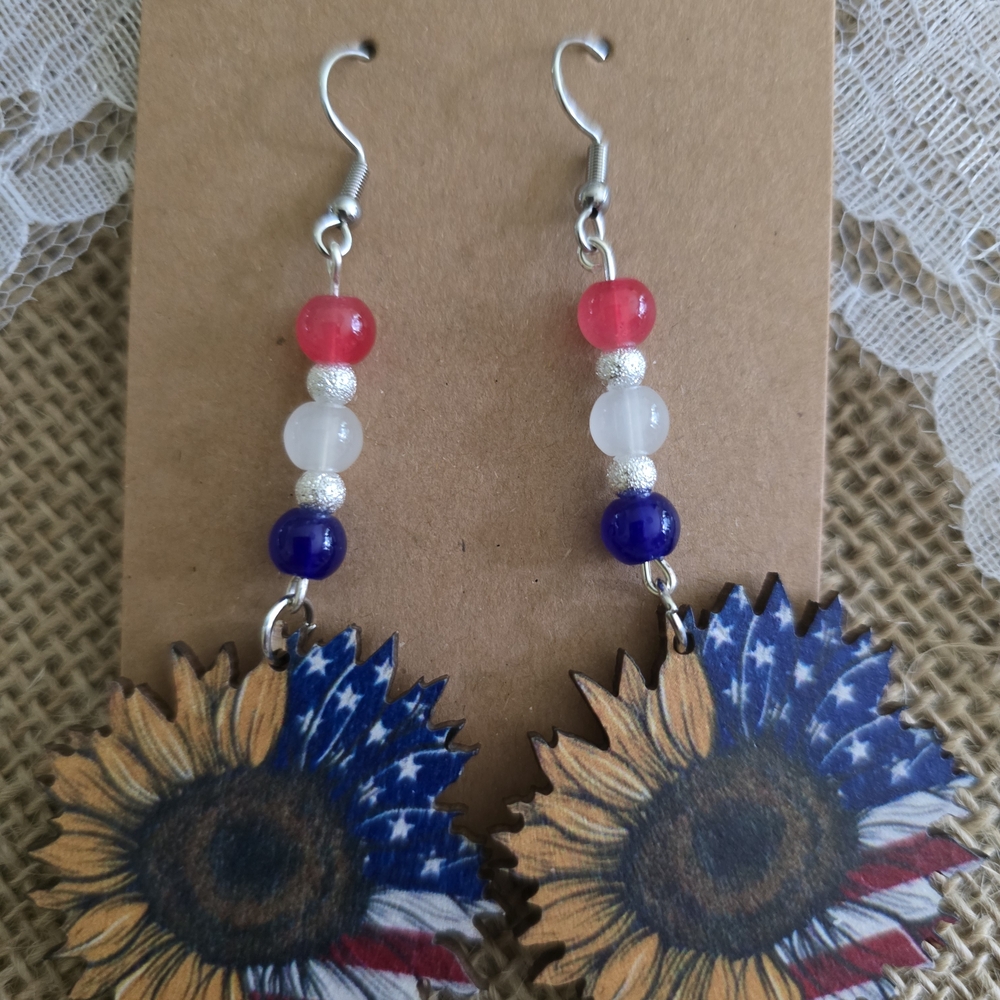 Sunflower American Flag Earrings
